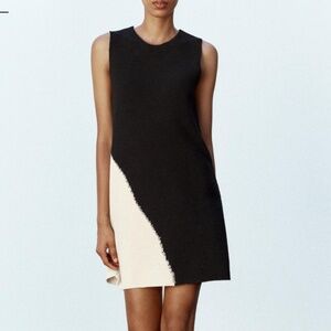Zara Short Knit Dress - Black / Ecru - Size M